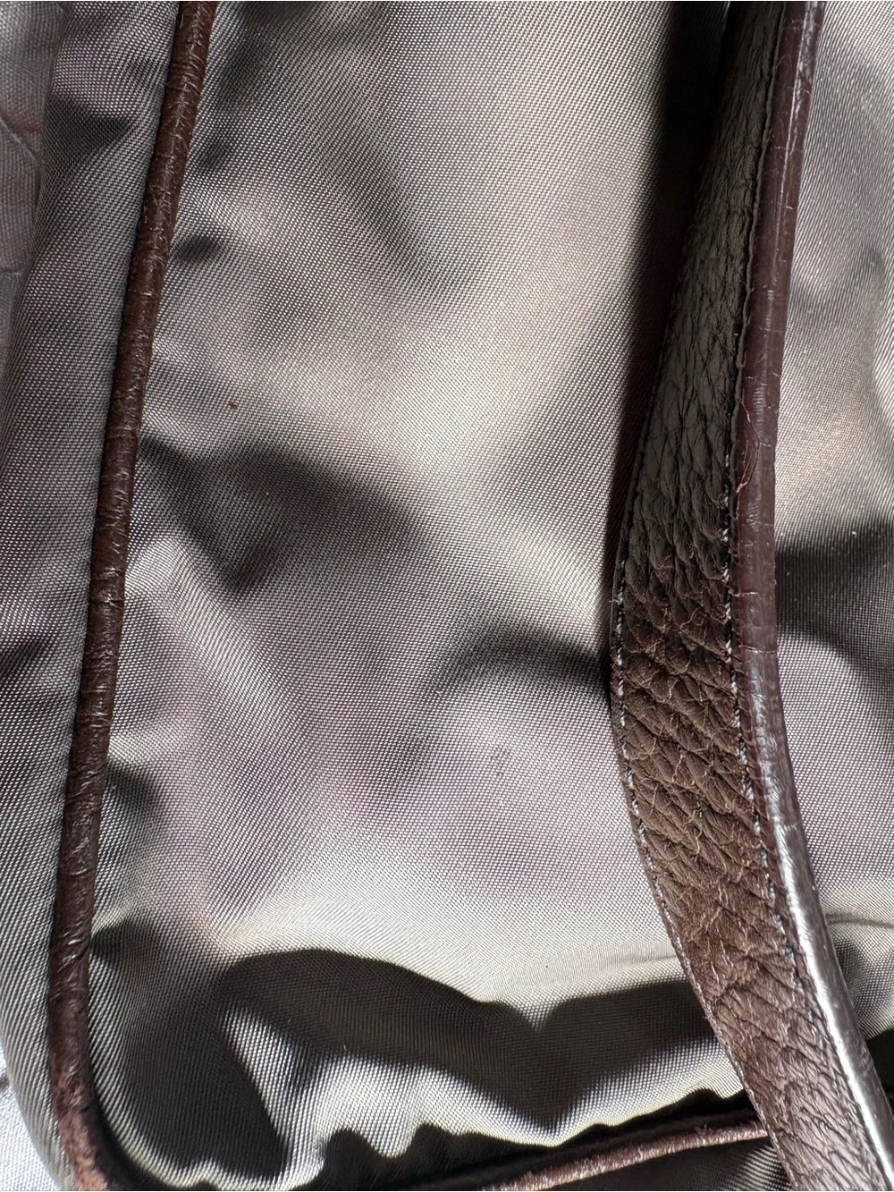 Prada Olive Nylon Messenger Bag with Brown Leather Trim